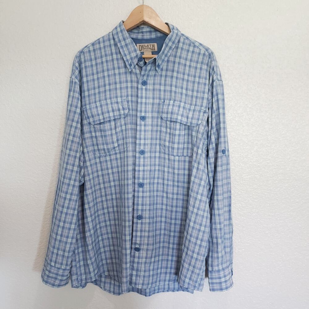 Duluth Blue Plaid Long Sleeve Button Down Size XL